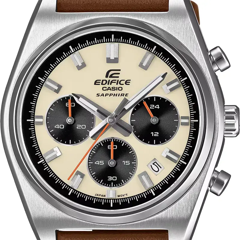 Casio Edifice Chronograph Cream Dial Leather Men's Watch- EFB-730L-7AV